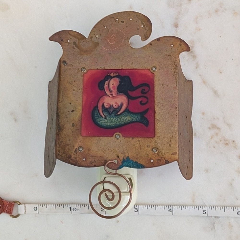 Vtg J. El-Hai Mermaid Copper Night Light Whimsical Folk Art Wall Plug-In Rare - Picture 8 of 8